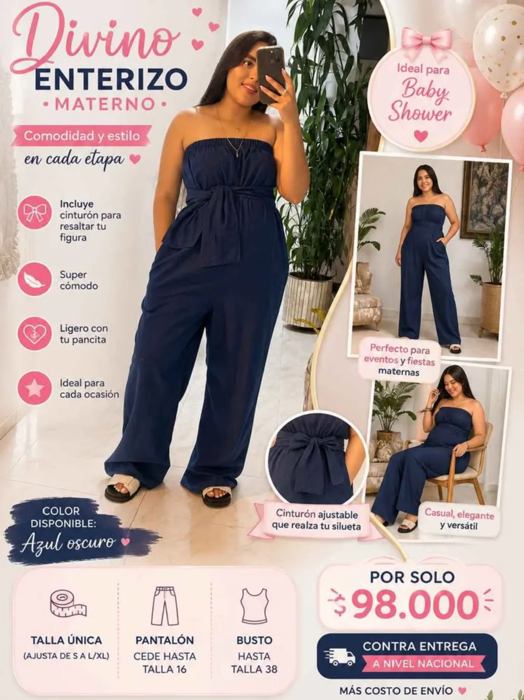 ENTERIZO MATERNO CON CINTURÓN 💖🤰