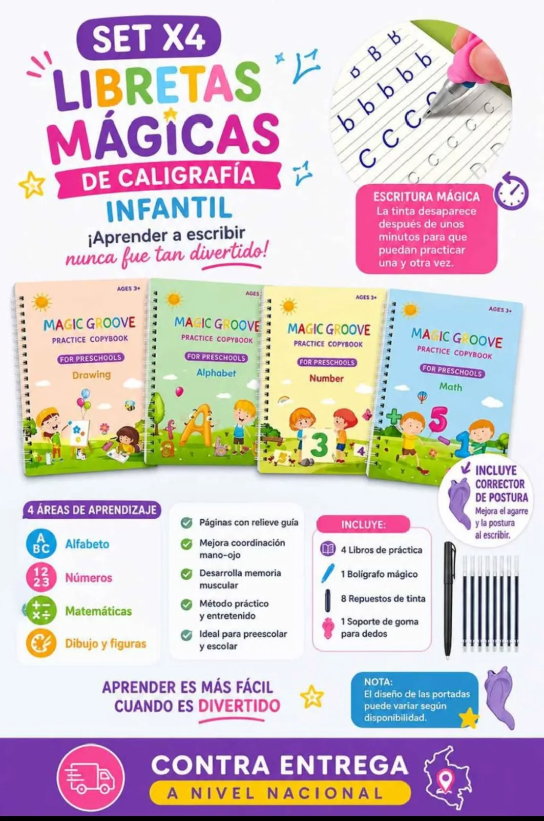 ✍️📚 Set x4 Libretas Mágicas de Caligrafía Infantil 📚✨
